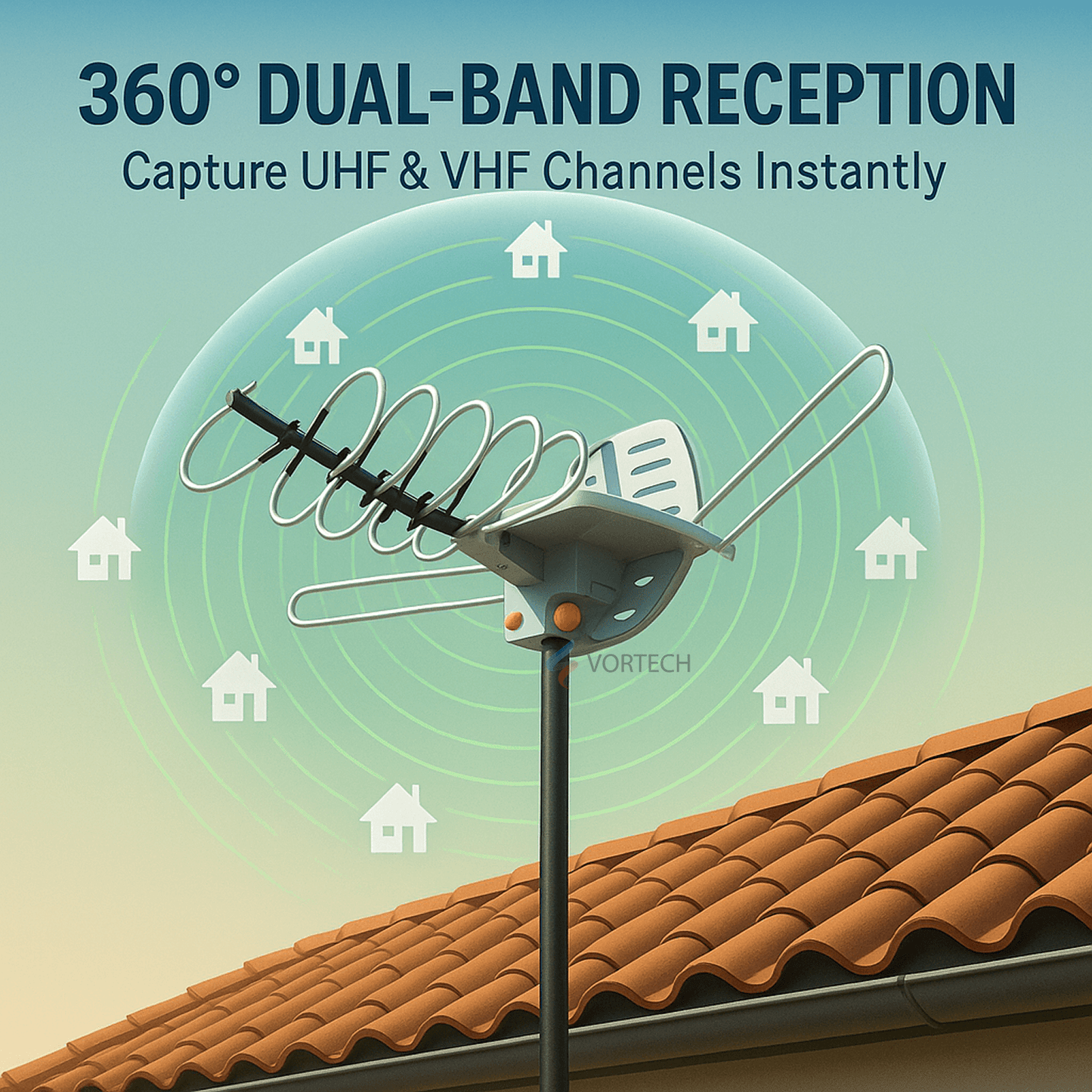 990 Meilen HD-TV-Außenantenne | Dualband, 360°-Empfang und einfache Installation für Home Entertainment