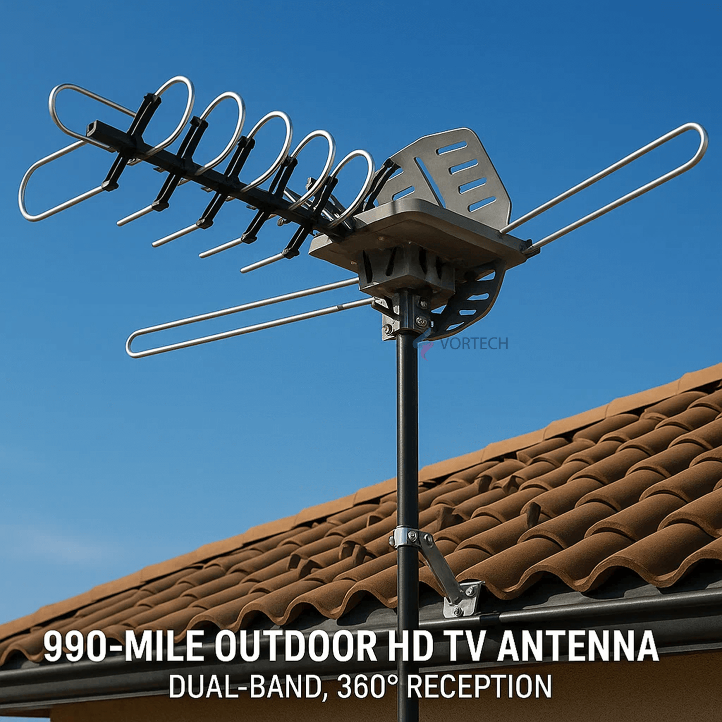 990 Meilen HD-TV-Außenantenne | Dualband, 360°-Empfang und einfache Installation für Home Entertainment