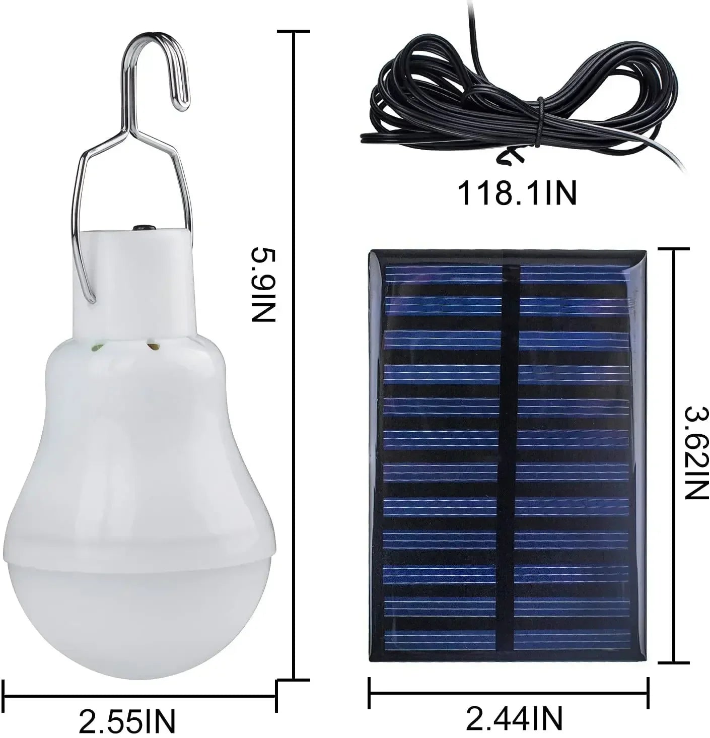 Ampoule solaire puissante LED avec panneau solaire, usage intérieur et extérieur à faible consommation
