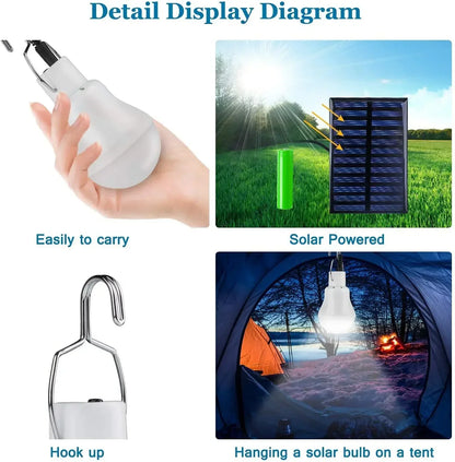 Ampoule solaire puissante LED avec panneau solaire, usage intérieur et extérieur à faible consommation